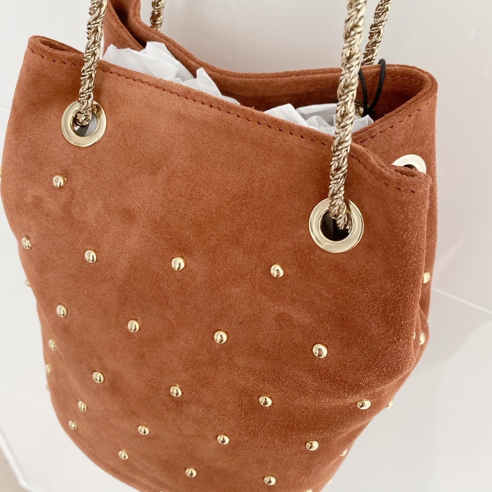 sézane • hope rosewood pink blush studded suede chain bucket bag - Picture 10 of 10